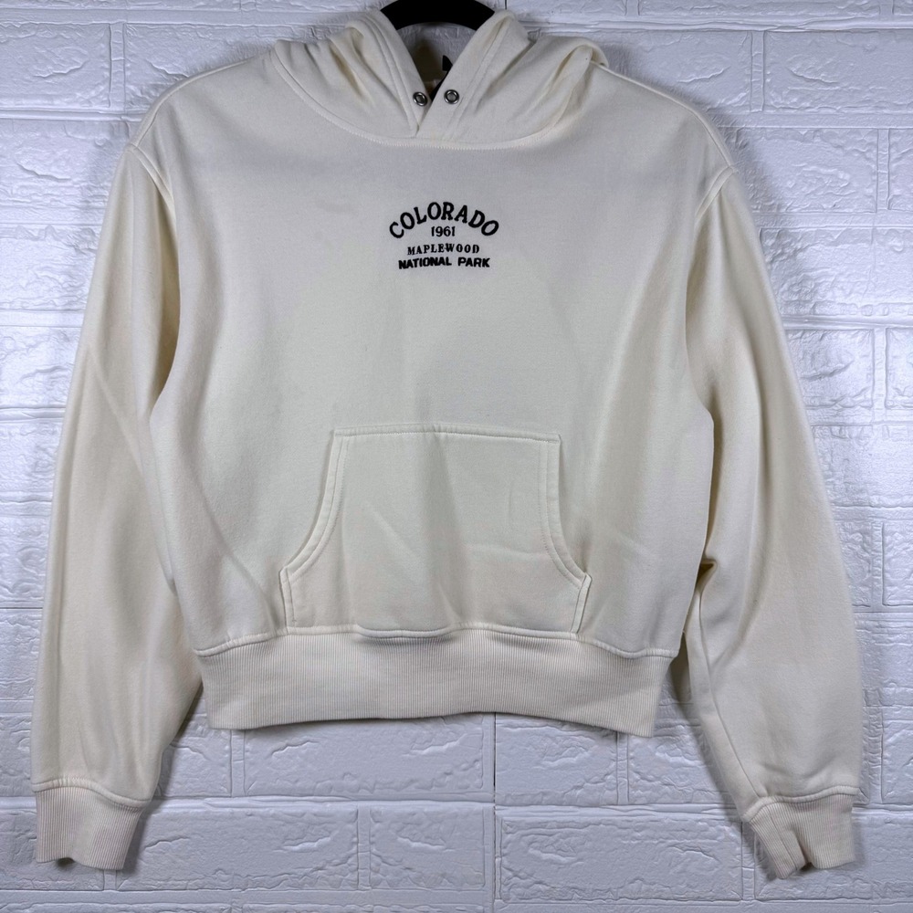 H&M Divided Hoodie Kids XS Cream Colorado Maplewood National Park Graphic